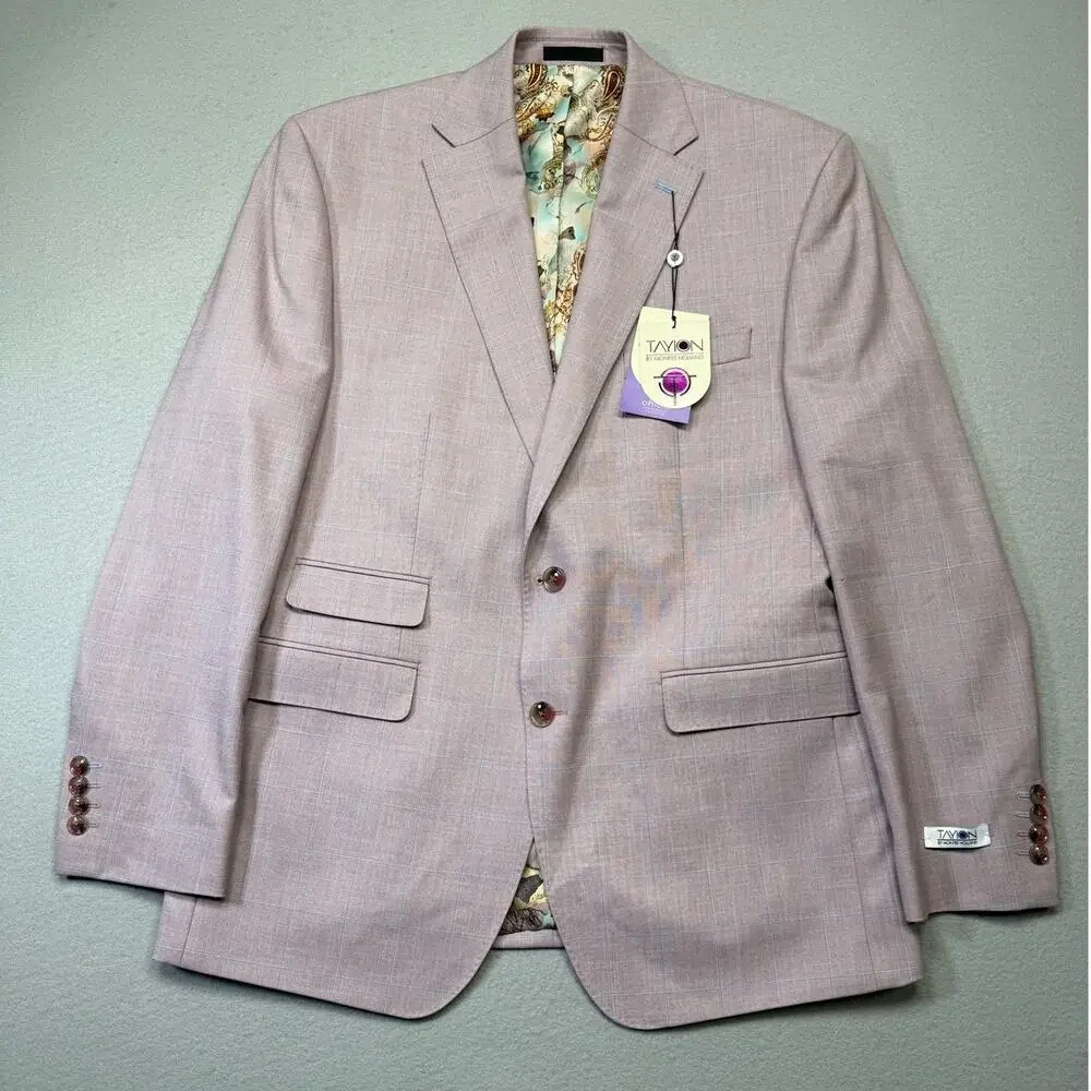 Tayion Collection Mens Regular-Fit Suit Jacket windowpane pink 40R $360